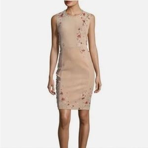 Elie Tahari Emily Lamb LEATHER Suede Floral Appliqué Dress Size 8